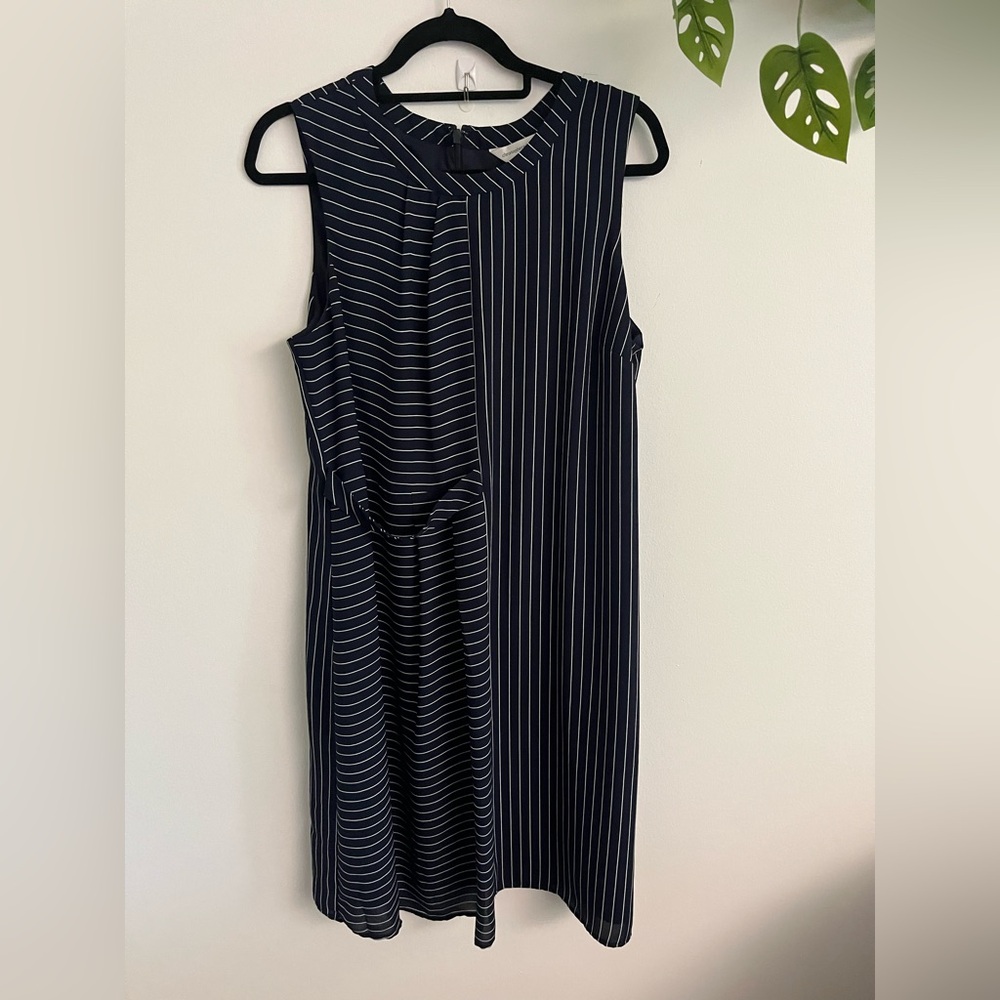 Christopher & Banks Blue Sheath Midi Dress Sleeveless V-neck
